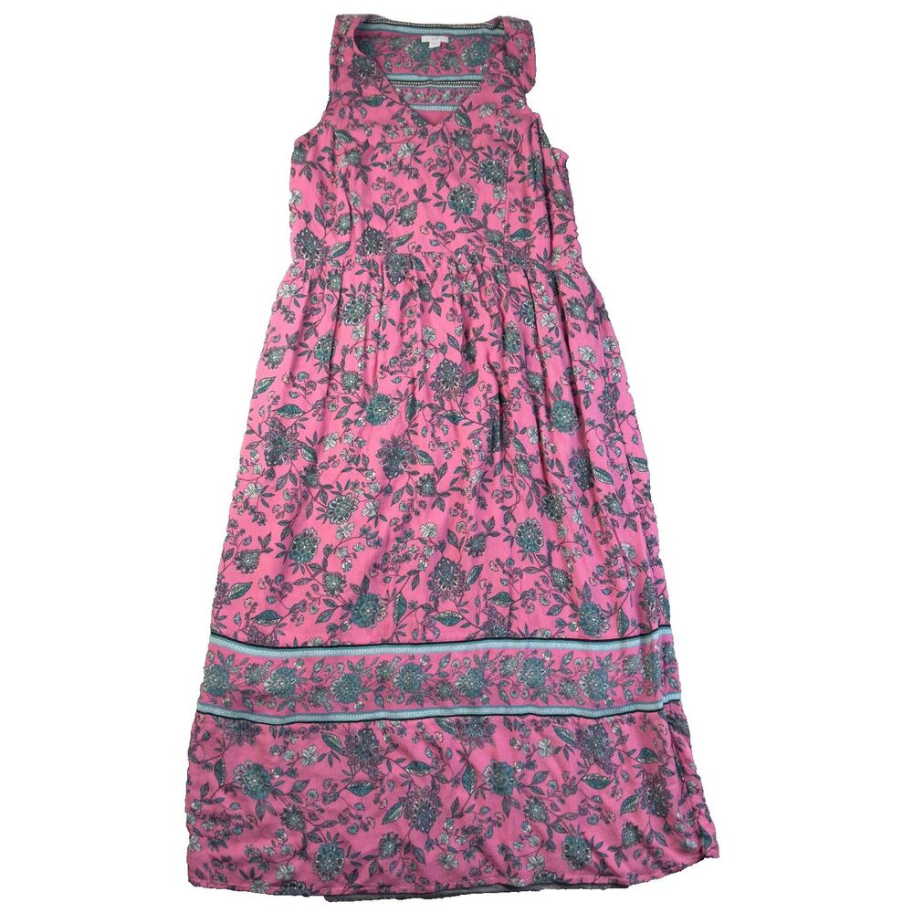 J. Jill Dress Womens Small Pink Maxi Floral Dreamscape Border Sleeveless Pockets